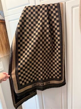 Christian Didr  Checkerboard Scarf in Black and Tan